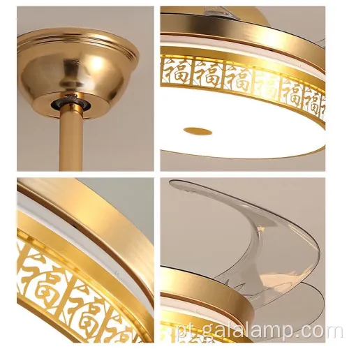 Ventilador de lâmina retrátil com iluminação remota e LED